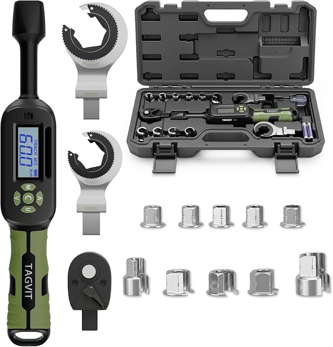 Ratcheting Flare Nut Wrench,Digital Torque Wrench,3/8" Drive 1-135Nm, 16PCS Flare Nut Wrench Torque Set, Crowfoot Torque Wrench Kit for for Nuts on Fuel & AC Repair