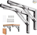 Folding Shelf Brackets 24 inch 2 Pcs Max. Load 550lb - Heavy Duty Stainless Steel DIY Wall Mounted Shelf Brackets Space Saving for Table Work Bench, Garage Workstation, Stuff Supports, Plant Stand