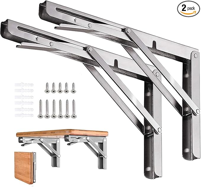 Folding Shelf Brackets 24 inch 2 Pcs Max. Load 550lb - Heavy Duty Stainless Steel DIY Wall Mounted Shelf Brackets Space Saving for Table Work Bench, Garage Workstation, Stuff Supports, Plant Stand