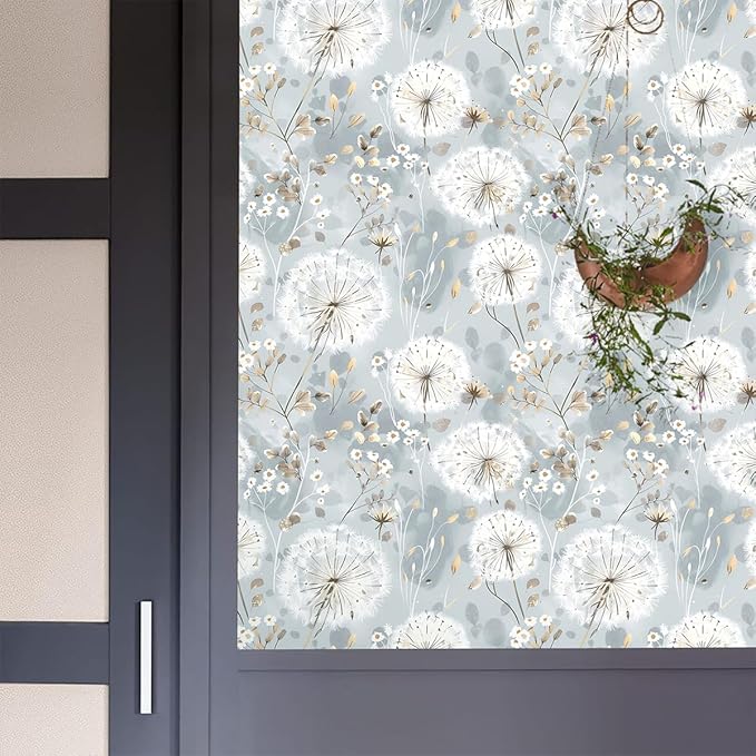 Nukofal Floral Wallpaper Peel and Stick Dandelion Wallpaper Floral Contact Paper 16.9"x393.7" Vintage Flower Contact Paper Boho Self Adhesive Removable for Bedroom Cabinets Decorative Wall Vinyl