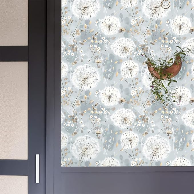 Nukofal Floral Wallpaper Peel and Stick Dandelion Wallpaper Floral Contact Paper 16.9"x196.8" Vintage Flower Contact Paper Boho Self Adhesive Removable for Bedroom Cabinets Decorative Wall Vinyl