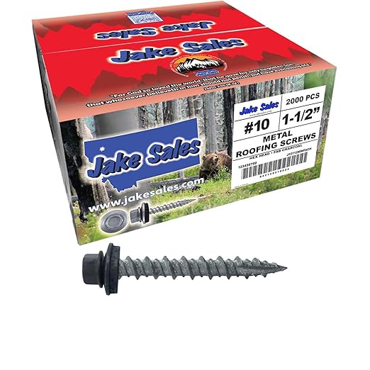 10 x 1-1/2" FAB. Charcoal Metal Roofing Screws - Hex Washer Head- Self-Starting/Tapping - EPDM Washer. 8 X 250 Bags - 2,000 Screws