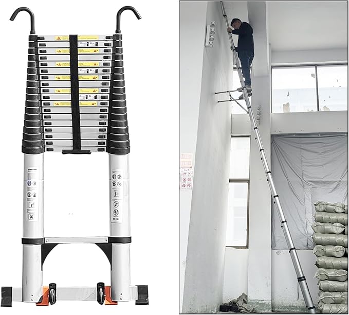 JADDUO Telescoping Ladder,21.3 FT Extension Ladder,Aluminum Lightweight Telescopic Ladder with 2 Triangle Stabilizers,RV Ladders for Travel,Collapsible Ladders for Home