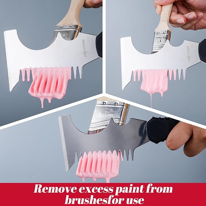 Mister Rui Paint Brush 4 Piece Set, 2" Short & Long Handle, 2.5" Angled Brushes with Paint Comb, Commercial Grade Trim, Cabinet, Roller Brushes