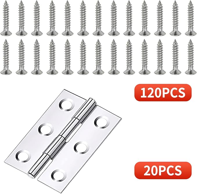 20Pcs 2 Inch Stainless Steel Folding Hings for Wooden Box Small Crafts or Lightweight Projects assigned 126 Screws
