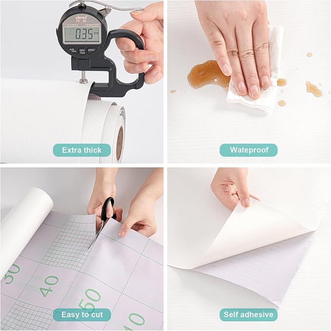White Grasscloth Wallpaper Peel and Stick Fabric Linen Textured 24"x394" Classic Faux Grassweave Upgraded Thick Self-Adhesive Neutral Contact Paper Vinyl Film Liner Roll for Home Use