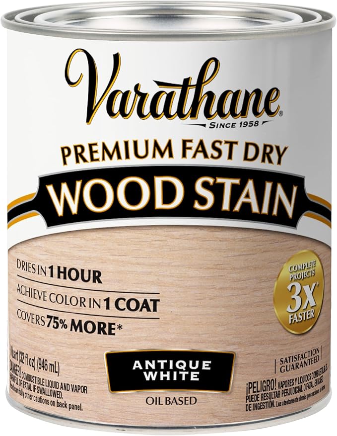 Varathane Premium Fast Dry Wood Stain | 1 Hour Dry Time | 1 Coat Color | Interior Wood Stain | Furniture, Cabinets, Doors, Trim | Quart | Antique White