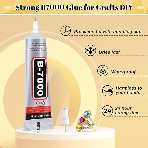 B7000 Glue with Rhinestone Applicator Kit, Clear B-7000 Glue with Precision Tip Art Dotting Stylus Pens Super Glue Adhesive for Phones Repair Jewelry Bead Nail Crafts DIY (4 PCS, 15 ML/ 0.5 oz)