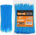 8 Inch Blue Zip Ties 1200 Pack, 35 LBS Tensile Strength, Self-Locking Nylon UV Resistant Cable Ties for Indoor and Outdoor