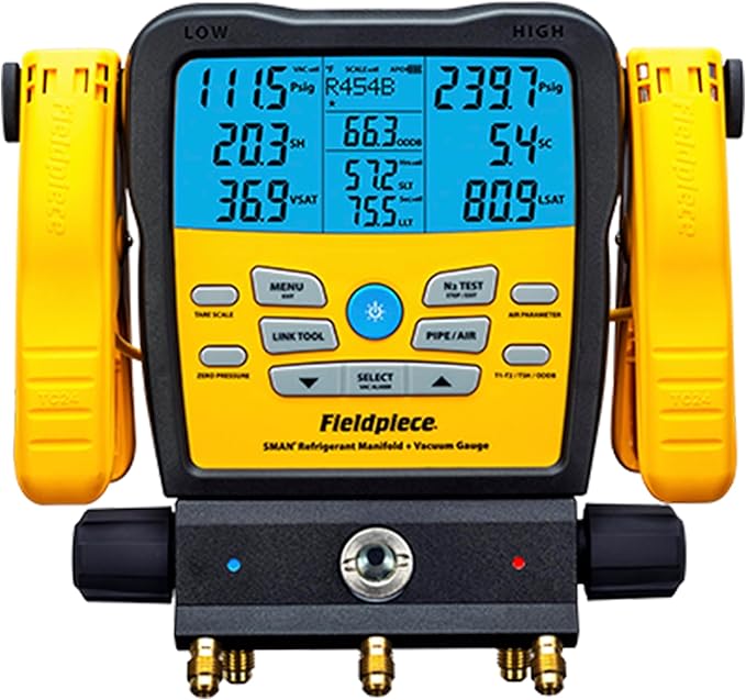 Fieldpiece SM382V Wireless 3-Port SMAN Refrigerant Manifold with Vacuum Gauge – Digital Gauges for HVAC & Refrigeration