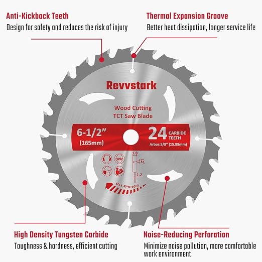 10 Pack Circular Saw Blade 6-1/2" 24T with 5/8" Arbor, Carbide Tipped Teeth, TCT Saw Blades for Cutting Various Wood, Plastic and Composite Materials, Fit Dewalt Craftsman Ryobi Milwaukee
