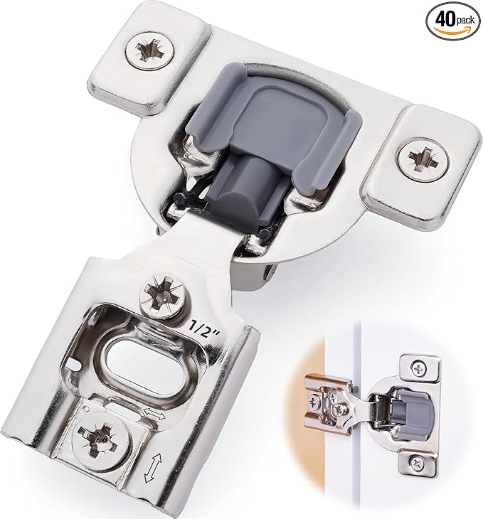 DecoBasics 40 Pack(20 Pair) 1/2" Overlay Soft Close Cabinet Hinges for Kitchen & Bath - Concealed Soft Close Hinge for cabinet Door w Self Closing Damper -Easy Upgrade -Stainless Steel Last a Lifetime