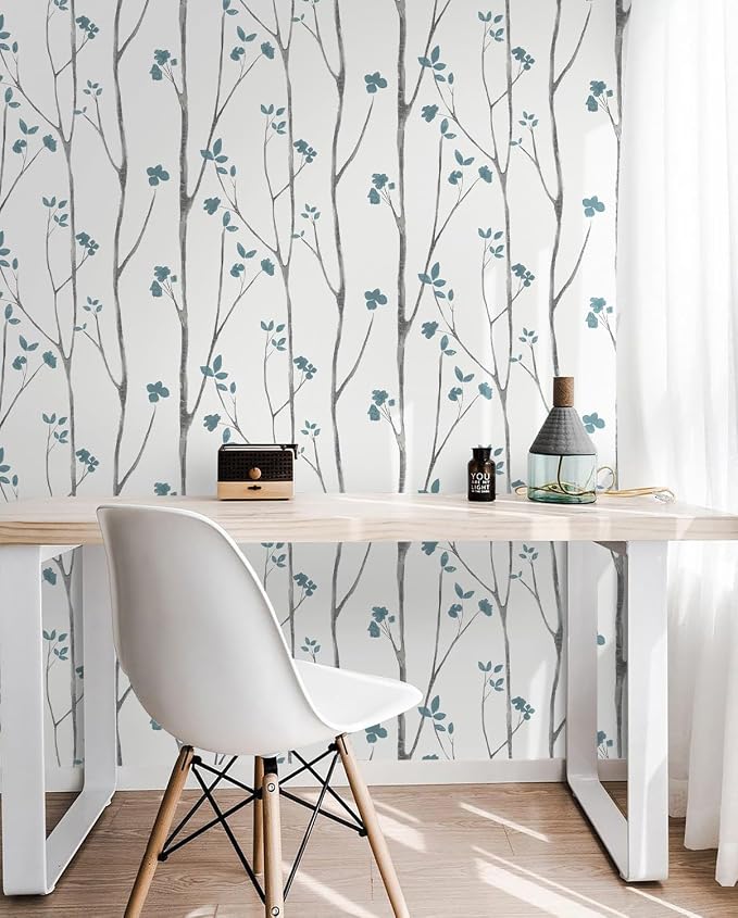 Timeet Peel and Stick Wallpaper White and Blue Floral Wallpaper Boho Leaf Contact Paper Self Adhesive Removable Wall Paper for Bedroom Bathroom Cabinet Wall Decoration 16"x78.7"