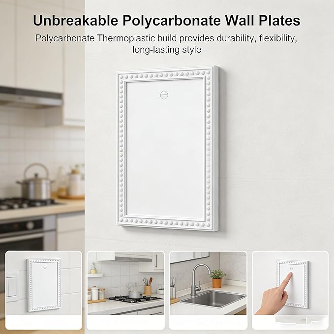 ZEFTV 20 Pack Mid-Size Blank Wall Plates 1-Gang blank Switch Outlet Electrical Cover Plate Unbreakable Thermoplastic Faceplate for Light Receptacle Outlet Switch, Classic Beaded Relief Design, White