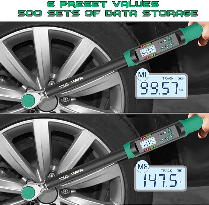 1/2 Inch Drive Digital Torque Wrench, 7.38-147.5Ft.lb/10-200N.m, Long Electronic Torque Wrench with Preset Value, Buzzer & LED Indicator, 2% Accuracy for Bike, Motorcycles, Car
