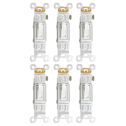 Baomain 6-Pack 15 Amp Toggle Light Switch, Single Pole, Residential/Commercial Grade, On/Off Switch, Glossy White, UL Certified