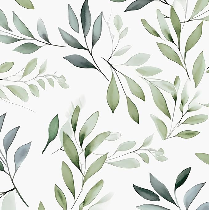 Danodoi Sage Green Vintage Leaf Peel and Stick Wallpaper 17.5" x 118" | Waterproof Vinyl Self Adhesive Removable Renter Friendly Floral Contact Paper