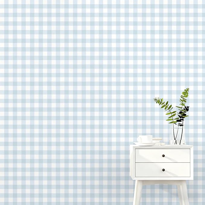 Plaid Wallpaper Peel and Stick, Blue, 17.7"x393" | Self Adhesive, Vinyl, Removable, Boho Contact Paper, Checkered Wall Paper for Bedroom, Living Room, Bathroom