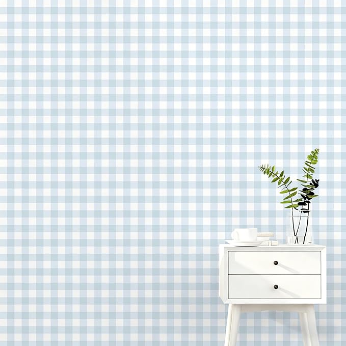 Plaid Wallpaper Peel and Stick, Blue, 17.7"x78.7" | Self Adhesive, Vinyl, Removable, Boho Contact Paper, Checkered Wall Paper for Bedroom, Living Room, Bathroom