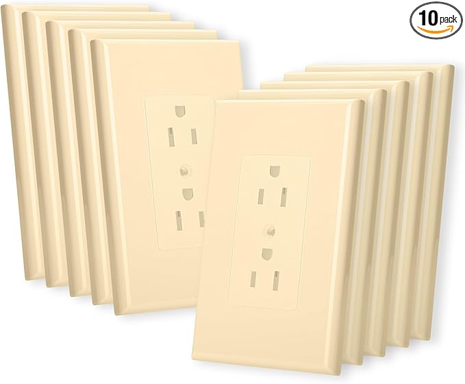 Bates- 1-Gang Duplex Wall Plate, 3.18"x 4.98", 10 Pack, Ivory, Unbreakable Electrical Outlet Cover Plates, Heat & Impact Resistant, Easy-to-Clean, Duplex Receptacle Cover for Home & Office