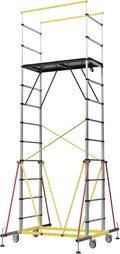 APARECIUM 14‘ Aluminum Scaffold Tower, Multipurpose Rolling Scaffolding Work Platform, Utility Scaffolding Tower, Adjustable Work Platform with Hatch Deck and Guard Rail, 500 Lbs Duty Rate