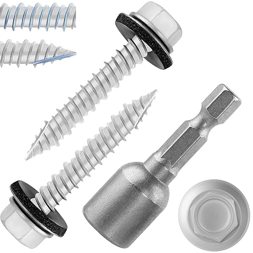Metal Roofing Screws #14 × 1 Inch, 55-PCS, Hex Head Rustpert Coating Sheet Metal to Wood Siding Screw with EPDM Rubber Washer, Sharp Point, Hex Socket Included