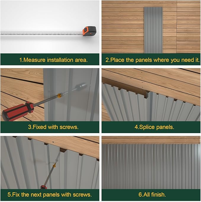 NeatiEase 10 Pcs Metal Roofing Panels, 5.1 Feet Corrugated Galvanized Roofing Panels Metal Siding Panels with Steel Screws for Pergola, Gazebo, Shed, Outdoor Storage, Chicken Coop, Patio,Garages