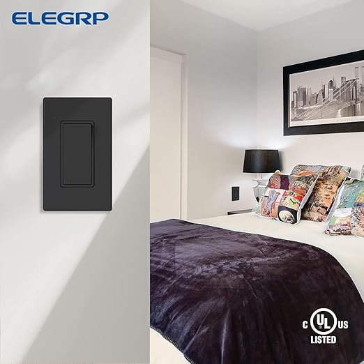 ELEGRP Matte Black 3 Way Decorative Light Switch, 15Amp, 120-277 Volt, AC Decorator Rocker Paddle Wall Switch Replacement, Self-Grounding, Residential and Commercial Grade, UL Listed (5 Pack)