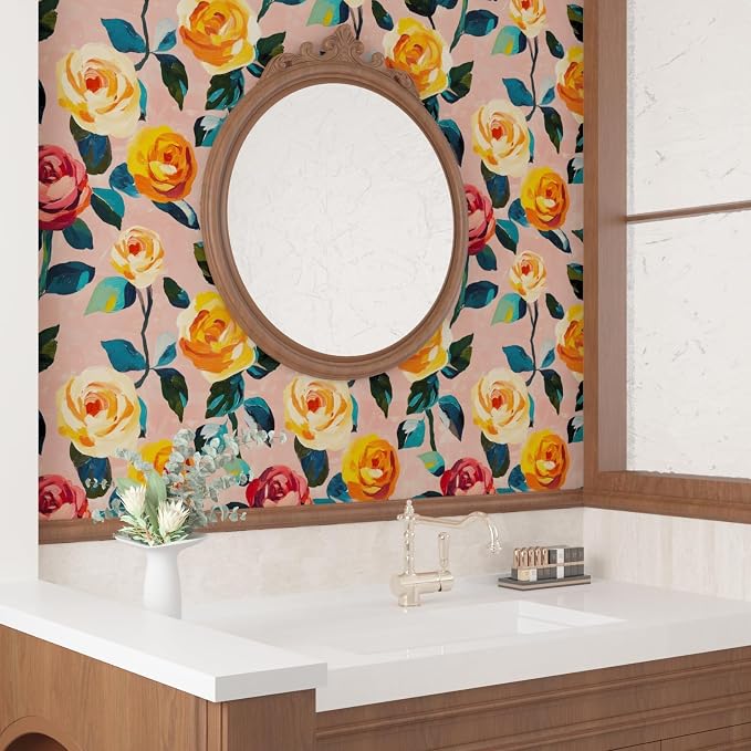 Watercolor Boho Floral Peel and Stick Wallpaper 17.5" 118",Colorful | Self Adhesive/Removable/Waterproof/Thick Vinyl Contact Paper for Bathroom Bedroom Shelf Cabinet Drawer,Prepasted,Easy Peel