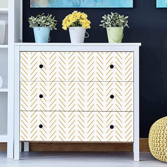 Erfoni Yellow White Peel and Stick Wallpaper Modern Herringbone Wallpaper | 17.7in x 393.7in Geometric Removable Contact Paper Bathroom Peel and Stick Self Adhesive Cabinets Wallpaper Waterproof