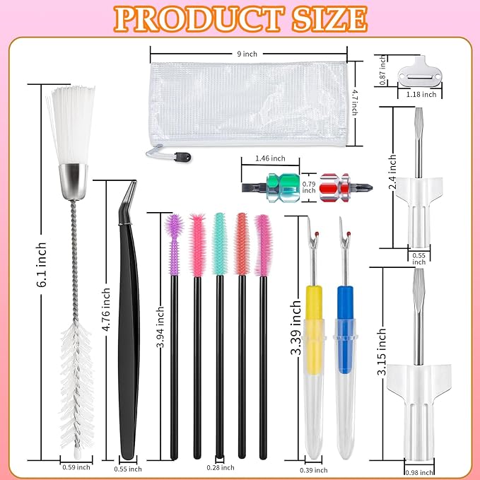 15pcs Sewing Machine Cleaning Kit, Sewing Machine Cleaning Tools Including Tweezers, Rippers, Screwdriver, Double Headed Brush, Needle Board Screwdriver, Silicone Brush and Storage Bag