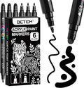 Betem 6 Black Dual Tip Acrylic Paint Markers, Fabric Decorating Kits Premium Water-Based Acrylic Paint Pens Art Supplies for Fabric, Rock, Wood, Glass, Canvas, Ceramic, Teacher Appreciation Gift