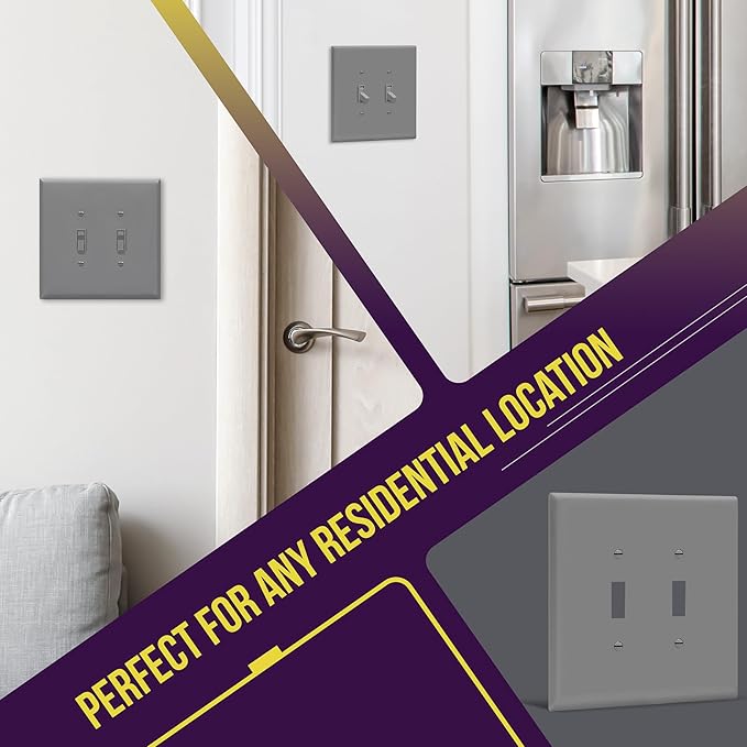 ENERLITES Jumbo Double Toggle Switch Cover, Two Gang Light Switch Wall Plate, Gloss Finish, Oversized 2-Gang 5.5" x 5.5", Unbreakable Polycarbonate Thermoplastic, UL Listed, 8812O-GY, Gray