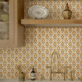 Dimoon 17.3''x197'' Peel and Stick Wallpaper Floral Cute Contact Paper Vintage Village Country Cottage Wallpaper Farmhouse Yellow Beige Renter Friendly Geometry Waterproof Embossed Kitchen Bedroom