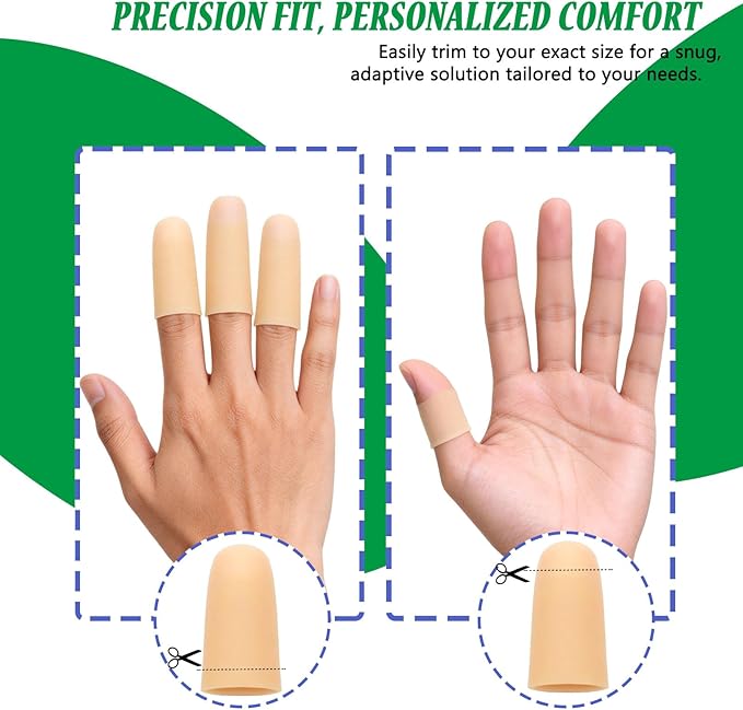 Kris-kikomy Gel Finger Protectors Finger Caps Silicone Fingertips Protection - Finger Cots Great for Trigger Finger, Finger Arthritis, Finger Cracking and Other Finger Pain Relief(Nude, Medium)