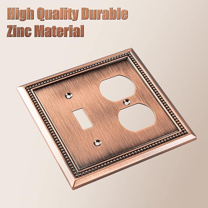 Henne Bery Sunken Pearls Heavy Duty Decorative Wall Plate Switch Plate Outlet Cover (Toggle/Duplex, Antique Copper)
