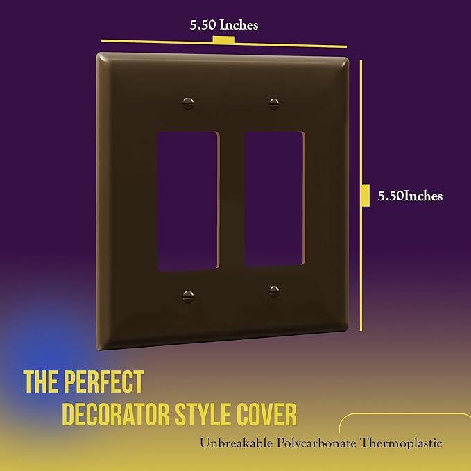 ENERLITES Double Decorator Switch Cover, Two Gang Outlet Wall Plate, Gloss Finish, Oversized 2-Gang 5.50" x 5.50", Unbreakable Polycarbonate Thermoplastic, UL Listed, 8832O-BR, Brown
