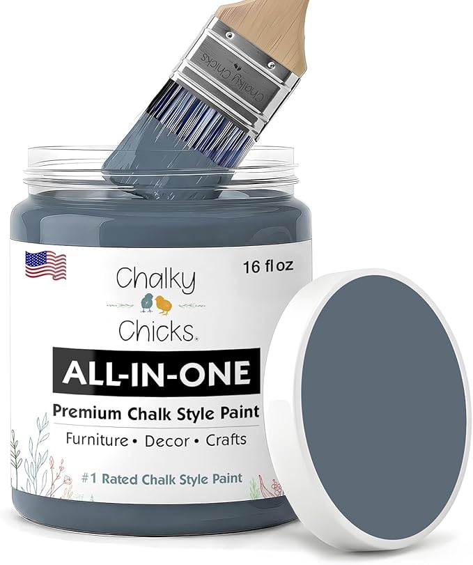 Chalky Chicks 16 Fl Oz Matte Steel (Blue Gray) Chalk Paint for Furniture Without Sanding - No Prep Furniture Paint No Sanding All in One for Crafts, Wood, Walls, Cabinet, Metal, Dresser, Farmhouse