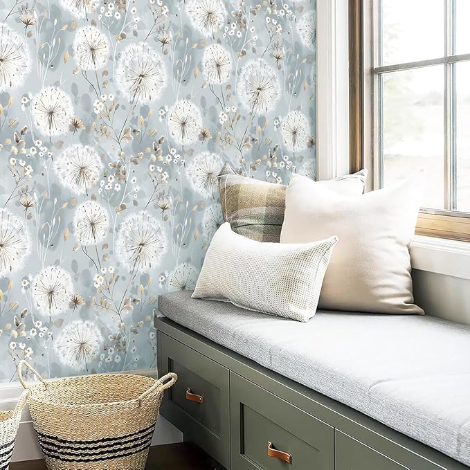 Nukofal Floral Wallpaper Peel and Stick Dandelion Wallpaper Floral Contact Paper 16.9"x118.1" Vintage Flower Contact Paper Boho Self Adhesive Removable for Bedroom Cabinets Decorative Wall Vinyl