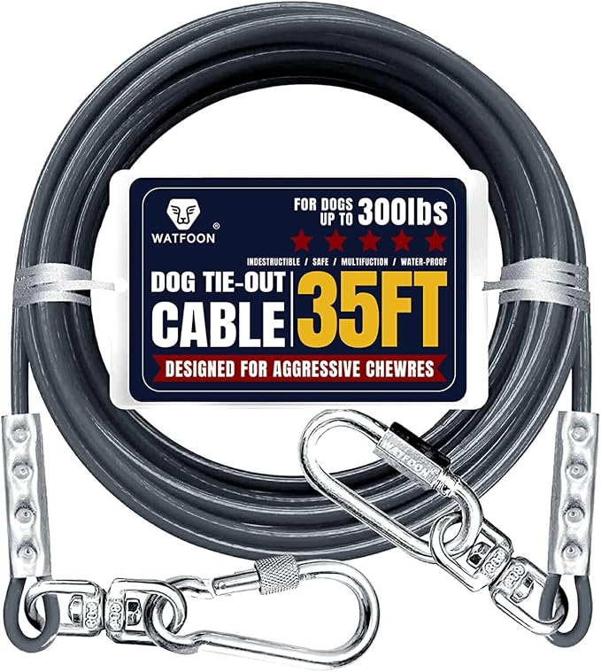 Tie Out Cable for Dogs Up to 300lbs,35ft Extra Strong 1000lbs Break Strength Tie-Out Tether Trolley Training Lead,Dog Run Cable for Yard Garden Park Camping Outside (Grey, 300lbs 35ft)