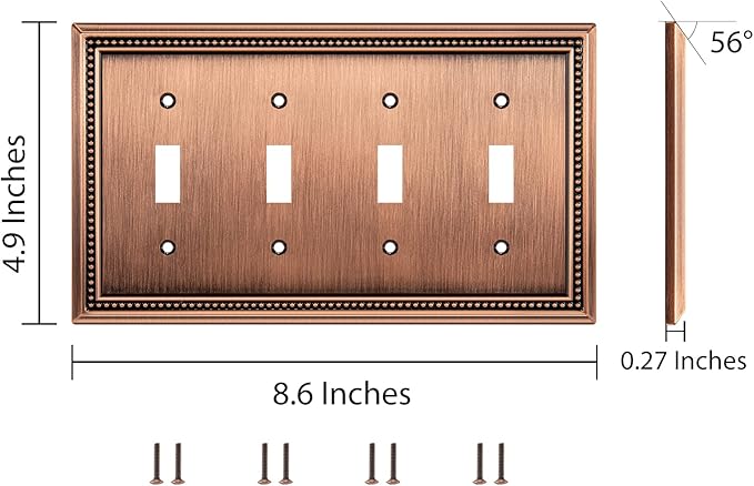Henne Bery Sunken Pearls Heavy Duty Decorative Wall Plate Switch Plate Outlet Cover (Quad Toggle, Antique Copper)