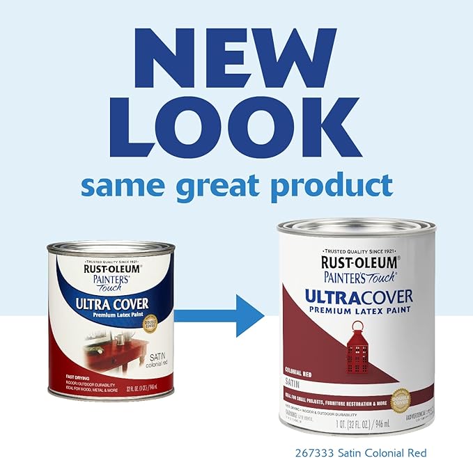 Rust-Oleum 267333 Painter's Touch Latex Paint, Quart, Satin Colonial Red, 1 Quarts (Pack of 1)