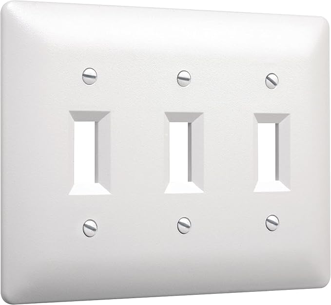 TayMac 4440W Paintable Triple Toggle Light Switch Wall Plate Cover, White, 3-Gang