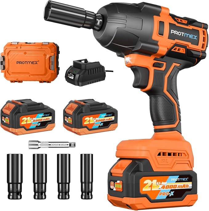 Cordless Impact Wrench, 900Ft-lbs (1200N.m) 1/2" Brushless Impact Gun, 21V High Torque Power Impact Driver, 2x4.0Ah Batteries Electric ImpactMotor Variable Speeds for Car/Pickup Truck/Mower