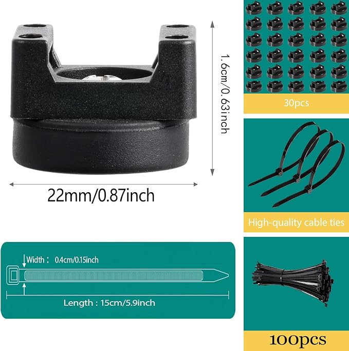 30 Pcs zbab1 Magnetic Zip Tie Mount Base, 25LBS Strong Magnetic Wire Holder & Cable Clips,Magnetic cable management for cars, offices, homes, and boats Diameter 22mm