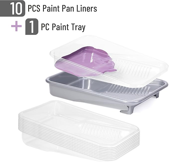 Bates- Paint Tray Set, 9 Inch, 12 pcs, 1x 9 Inch Paint Roller Tray, 10x Disposable Tray Liners & 1x Roller Frame