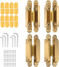 4-Pack 7 inch Hidden Hinges for Doors Invisible Hinges Concealed Zinc Alloy 180 Degree Swing 3 Way Adjustable Butt Silent Door Hinge 7 x 2.8 x 1 inch (Gold)