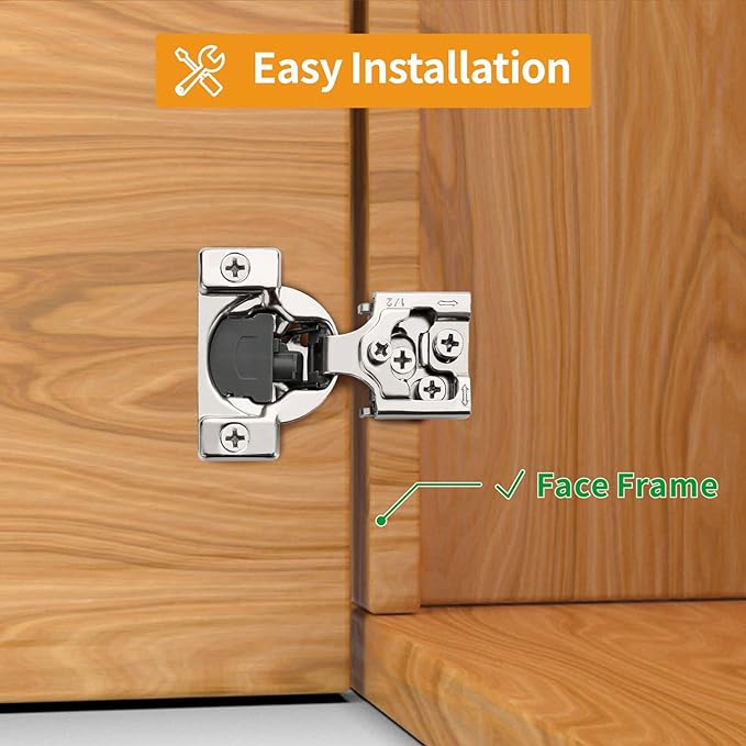Chibery 30 Pack 1/2" Overlay 3D Soft Close Concealed Hinge for Face Frame Door, Smooth Slow Self Closing Hinges, Satin Nickel, Hidden 105° Open Angle Stainless Steel Hinge for Kitchen Cabinet Door