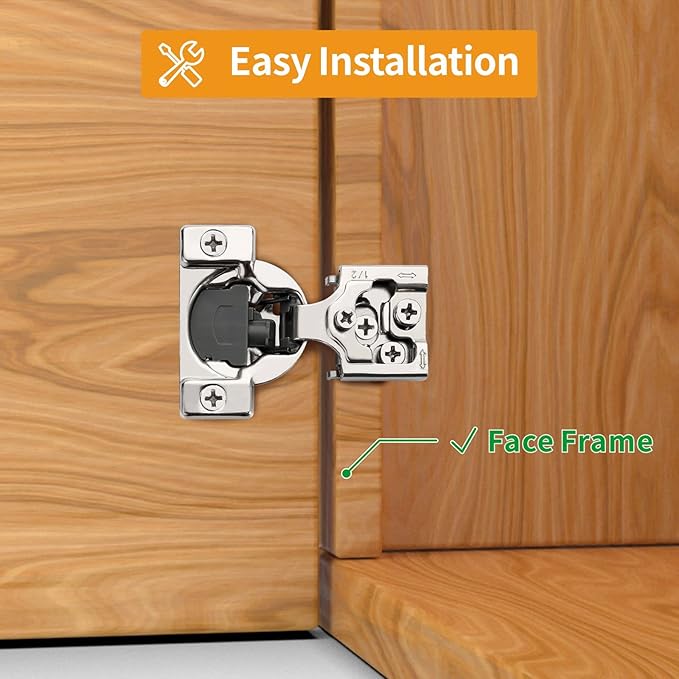 Chibery 8 Pack 1/2" Overlay 3D Soft Close Concealed Hinge for Face Frame Door, Smooth Slow Self Closing Hinges, Satin Nickel, Hidden 105° Open Angle Stainless Steel Hinge for Kitchen Cabinet Door