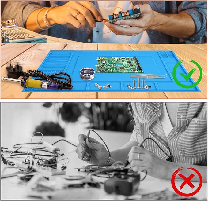 Noah Premium Heat Resistant Soldering Mat 932°F,Silicone repair Mat for Soldering Desoldering,Cell Phone, Laptop Repair, 11.8''x8.3'',blue